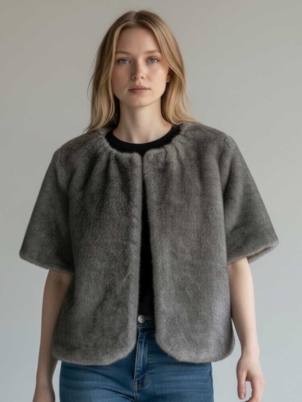 Simply Vera Vera Wang gray faux fur cropped bolero jacket women’s
